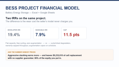 BESS Project Financial Model - Battery Energy Storage, Two-IRR Bridge