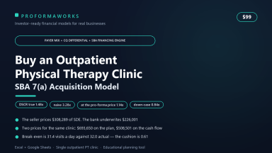 Physical Therapy Clinic Acquisition & SBA Underwriting Model — Payer Mix, PTA/CQ Differential, DSCR