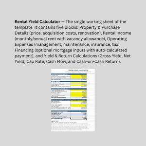 Rental Yield Calculator – Gross Yield, Net Yield & Cash-on-Cash Return in Excel
