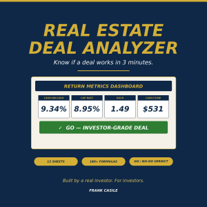 Rental Property Deal Analyzer — Cash Flow, DSCR, Cap Rate, Stress Test & Deal Score (Excel, 12 tabs)