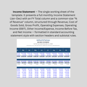 Income Statement Template – Monthly Excel P&L with Automatic Subtotals & Margins