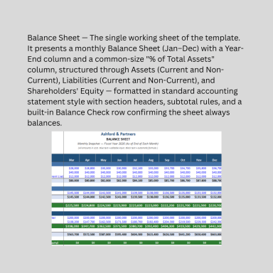 Balance Sheet Template – Monthly Excel Statement of Financial Position with Built-In Balance Check