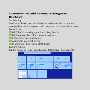 Construction Inventory Management Dashboard | Power BI Template | Material Stock | Supplier Delivery | Consumption Track