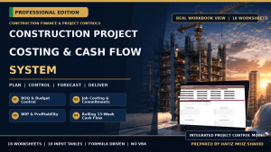 Construction Project Costing & Cash Flow System in Excel | BOQ | WIP | Job Costing | 13-Week Cash Flow