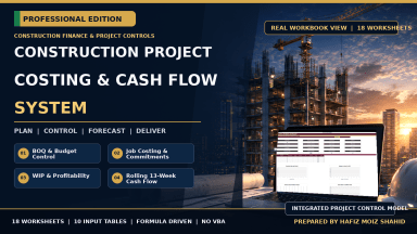Construction Project Costing & Cash Flow System in Excel | BOQ | WIP | Job Costing | 13-Week Cash Flow
