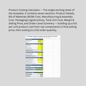 Product Costing & Selling Price Calculator – Excel BOM Cost-to-Price Tool for Electronics