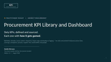 Procurement KPI Library and Dashboard — 60 Measures with Definition, Source, Target and How Each Is Gamed