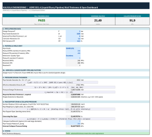 ASME B31.4 Pipeline Wall Thickness & Span Calculator (Excel Dashboard)