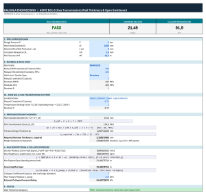 ASME B31.8 Gas Pipeline Wall Thickness & Span Calculator (Excel Dashboard)