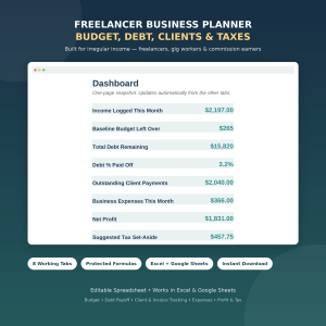 Freelancer Business Planner – Budget, Debt, Clients & Taxes Excel Template