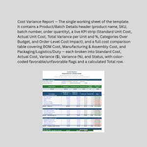 Production Cost Variance Report – Excel Standard vs Actual Cost Tracker for Electronics Manufacturing