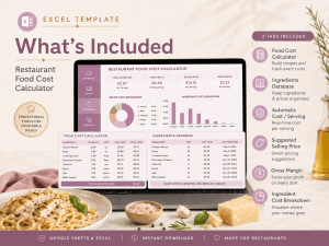 Restaurant Food Cost Calculator | Recipe Costing & Menu Pricing Spreadsheet for Restaurants