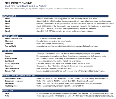 Airbnb / Short-Term Rental Cash Flow Model & Deal Analyzer (Excel)