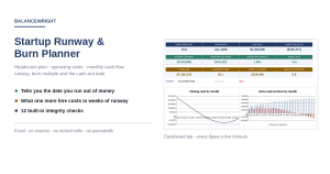 Startup Runway & Burn Planner: Cash-Out Date & Burn Multiple (Excel)