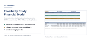 Feasibility Study Financial Model with Debt Sizing, DSCR, NPV and IRR (Excel)