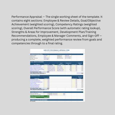 Employee Performance Appraisal Form – Excel Template with Automatic Weighted Scoring
