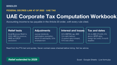 UAE Corporate Tax Computation Workbook: Small Business Relief, QFZP, interest and loss rules, 0% and 9%