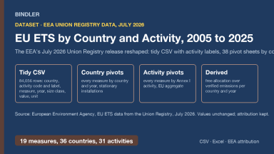 EU ETS by Country and Activity 2005 to 2025: tidy CSV and pivot workbook from the EEA Union Registry data (July 2026)