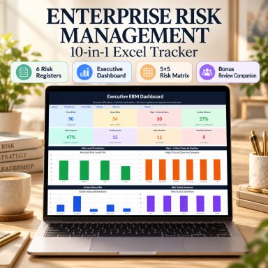 Enterprise Risk Management (ERM) Excel Template | 10-in-1 Risk Register, Dashboard, 5x5 Matrix & Action Plan