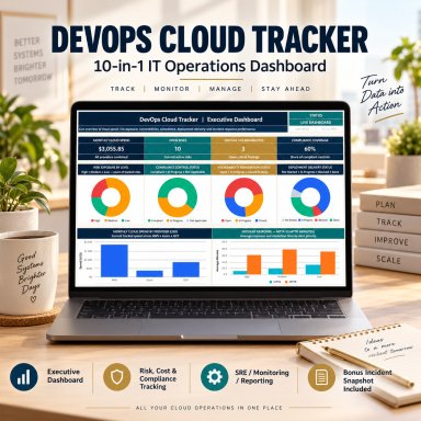 DevOps Cloud Tracker Excel Template | 10-in-1 IT Operations Dashboard, SRE Incident, Risk & Compliance