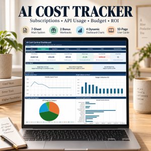AI Cost Tracker Excel Template | API Usage, SaaS Subscriptions, Budget, Spend & ROI Dashboard