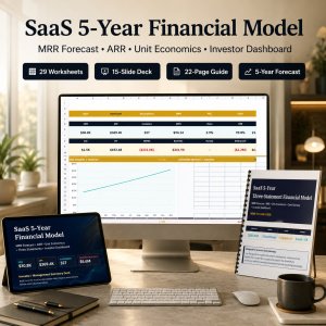SaaS 5-Year Financial Model Excel | MRR & ARR, Three-Statement Forecast, Unit Economics, Cash Runway & Investor Deck