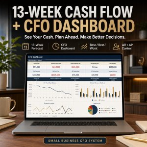 13-Week Cash Flow Forecast & CFO Dashboard Excel | AR/AP, Scenario Planning, Runway & Management Report