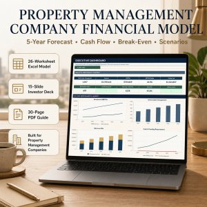 Property Management Company 5-Year Financial Model Excel | Units, Fee Revenue, Cash Flow, Break-Even, Scenarios & Invest