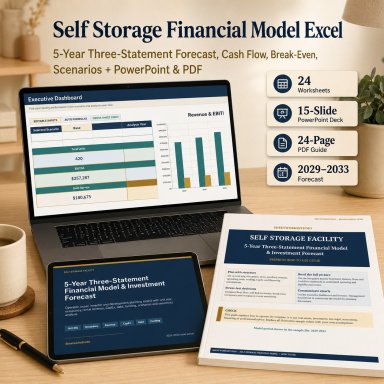 Self Storage Facility 5-Year Financial Model Excel | Occupancy, Cash Flow, Break-Even, Scenarios & Investor Deck