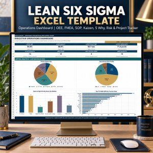 Lean Six Sigma Operations Excel Template | OEE, FMEA, SOP, Kaizen, 5 Why, Risk & Project Dashboard