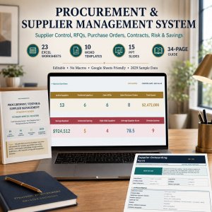 Procurement & Supplier Management Excel System | RFQs, Purchase Orders, Contracts, Risk, Spend & Supplier Scorecards
