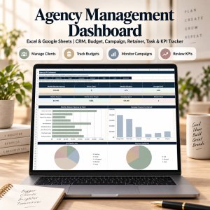 Digital Agency Management Excel Dashboard | CRM, Budgets, Campaigns, Retainers, Tasks, Team Capacity & KPIs