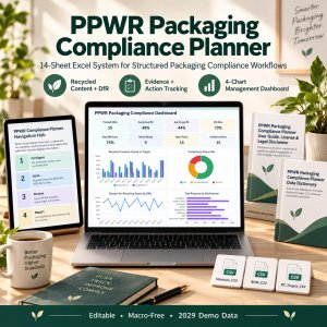 PPWR Packaging Compliance Planner Excel | Recycled Content, DfR, Evidence, Dashboard & CSV Templates