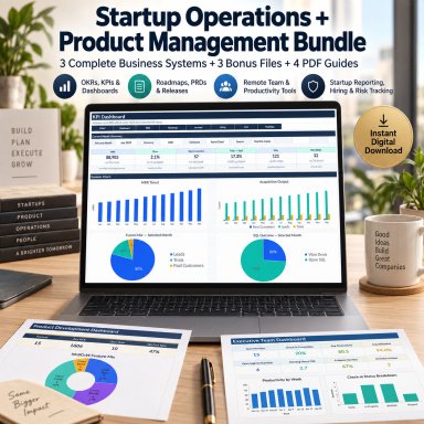 Startup Operations & Product Management Excel Bundle | Product, Remote Team, OKR & KPI Systems