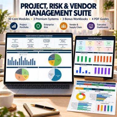 Project, Risk & Vendor Management Excel Suite | 30-in-3 Portfolio, ERM & Supplier Risk