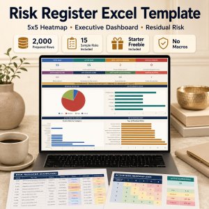 Enterprise Risk Register & Risk Management Dashboard | 5x5 Heatmaps, Residual Risk & Controls