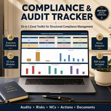 Compliance & Audit Management System | 10-in-1 Excel Dashboard, Risk, NC & Actions