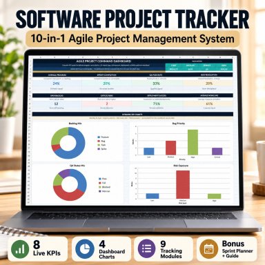 Software Project Tracker | Agile Sprint, Backlog, QA & Risk Dashboard Excel