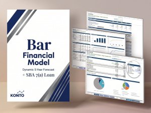 Bar Financial Model: 5-Year Monthly Forecast with SBA 504 + 7(a) Loan Financing, DSCR, DCF & 3 Statements