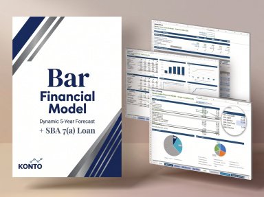 Bar Financial Model: 5-Year Monthly Forecast with SBA 504 + 7(a) Loan Financing, DSCR, DCF & 3 Statements