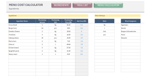 Menu Cost Calculator Excel Template | Recipe Cost Template | Food Cost Calculator
