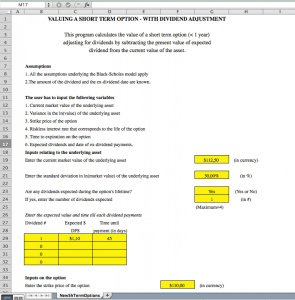 Dividend Adjusted Model to value Short Term Options