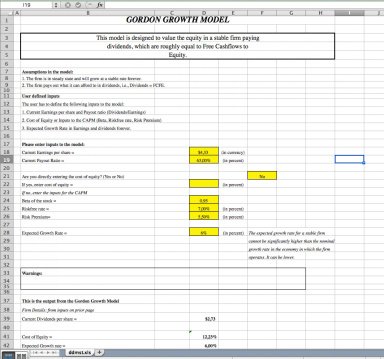 Gordon Growth Excel Model