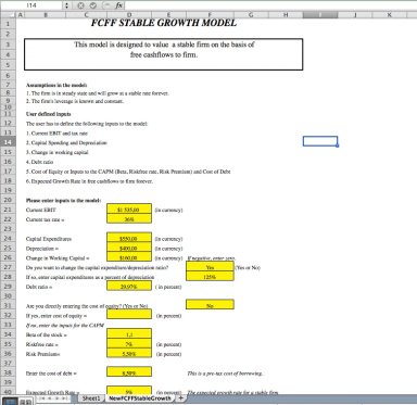 Free Cash Flow for the Firm (FCFF) Stable Growth Excel Model