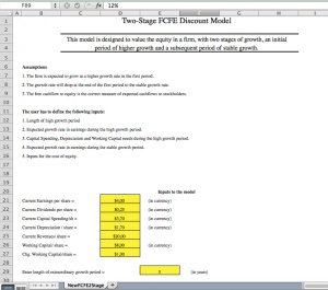 Two-Stage Free Cash Flow to Equity (FCFE) Discount Model