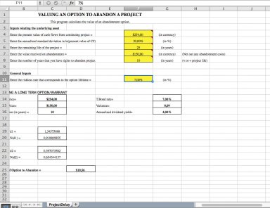 Estimating the value of the option to abandon a project or investment