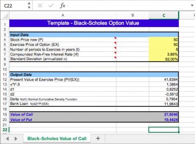 Option Value with Black-Scholes formula