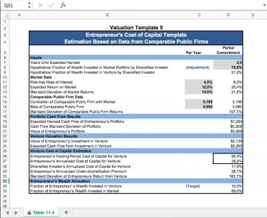 Entrepreneur's Cost of Capital Template
