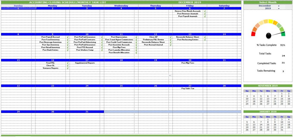 Month End Accounting Task Calendar - Eloquens