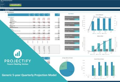 Generic Quarterly 5-Year 3 Statement Rolling Financial Projection Model with Valuation